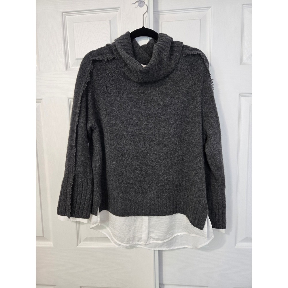 Brochu Walker‎ Cowl Neck Layered Look Sweater Grey Large JER3438 Wool Cashmere